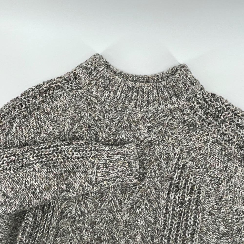 Lucky Brand Womens Gray White Marled Cable Knit Crew Neck Sweater Small